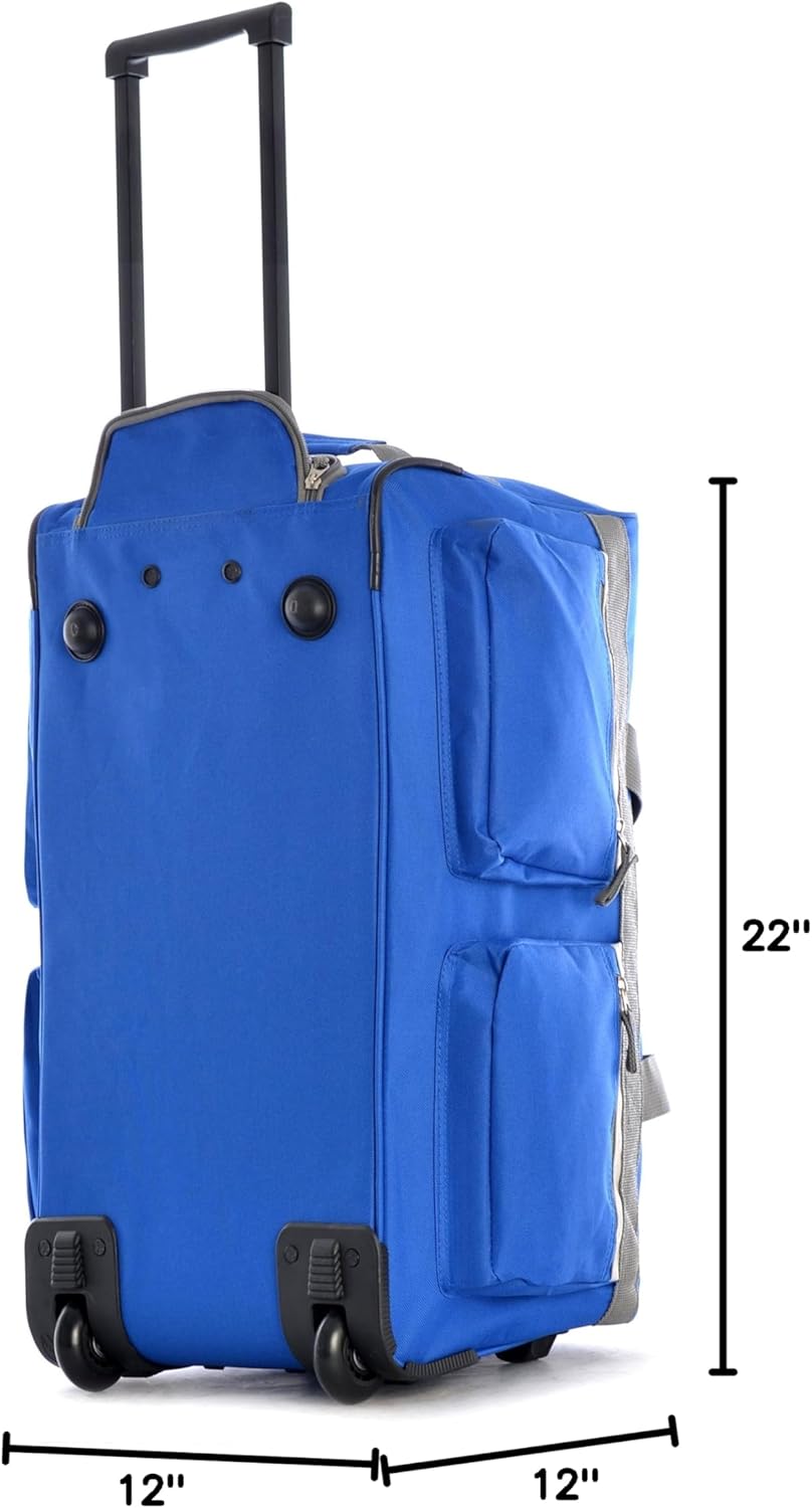 . 29 inch Jumbo Size 8 Pockets Wheeled Rolling Duffel Bag Water Resistant Luggage Lightweight Travel Suitcase with Retractable Handle