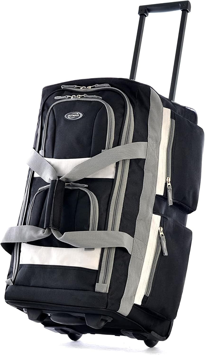 . 29 inch Jumbo Size 8 Pockets Wheeled Rolling Duffel Bag Water Resistant Luggage Lightweight Travel Suitcase with Retractable Handle