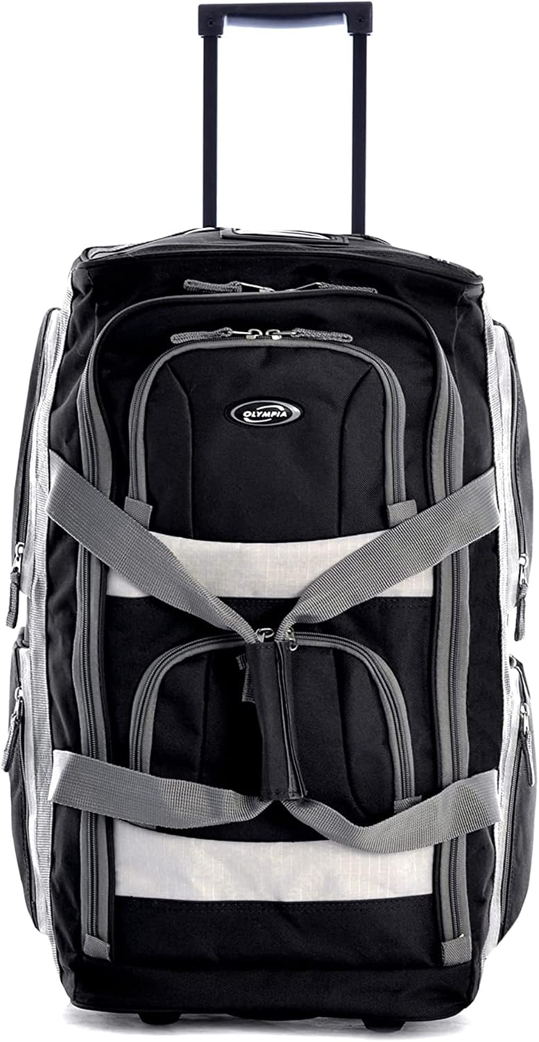 . 29 inch Jumbo Size 8 Pockets Wheeled Rolling Duffel Bag Water Resistant Luggage Lightweight Travel Suitcase with Retractable Handle