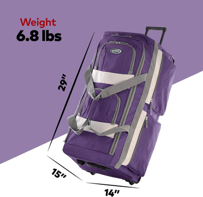 . 29 inch Jumbo Size 8 Pockets Wheeled Rolling Duffel Bag Water Resistant Luggage Lightweight Travel Suitcase with Retractable Handle