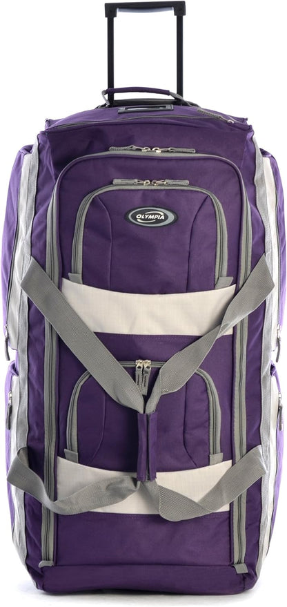 . 29 inch Jumbo Size 8 Pockets Wheeled Rolling Duffel Bag Water Resistant Luggage Lightweight Travel Suitcase with Retractable Handle