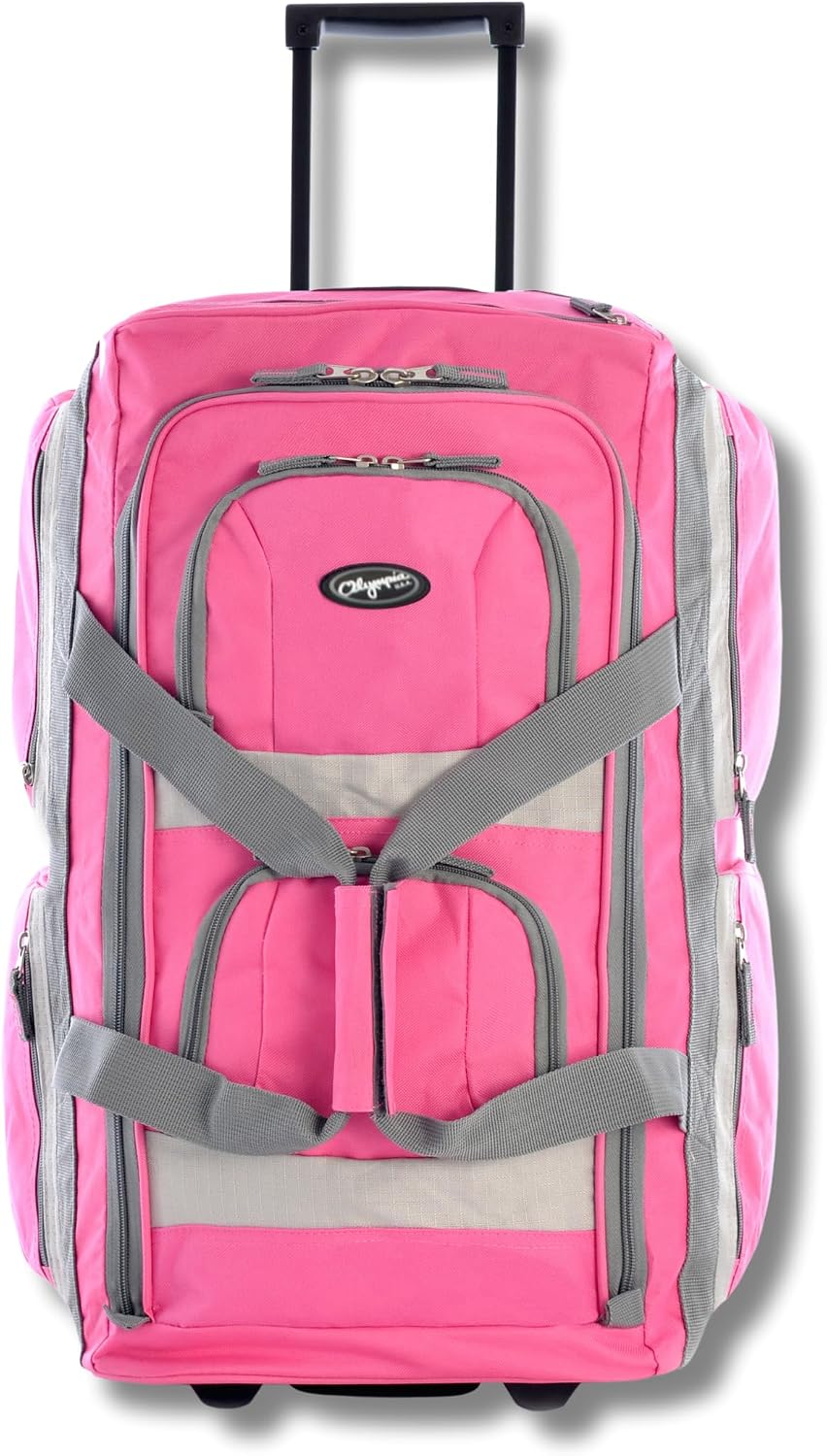 . 29 inch Jumbo Size 8 Pockets Wheeled Rolling Duffel Bag Water Resistant Luggage Lightweight Travel Suitcase with Retractable Handle