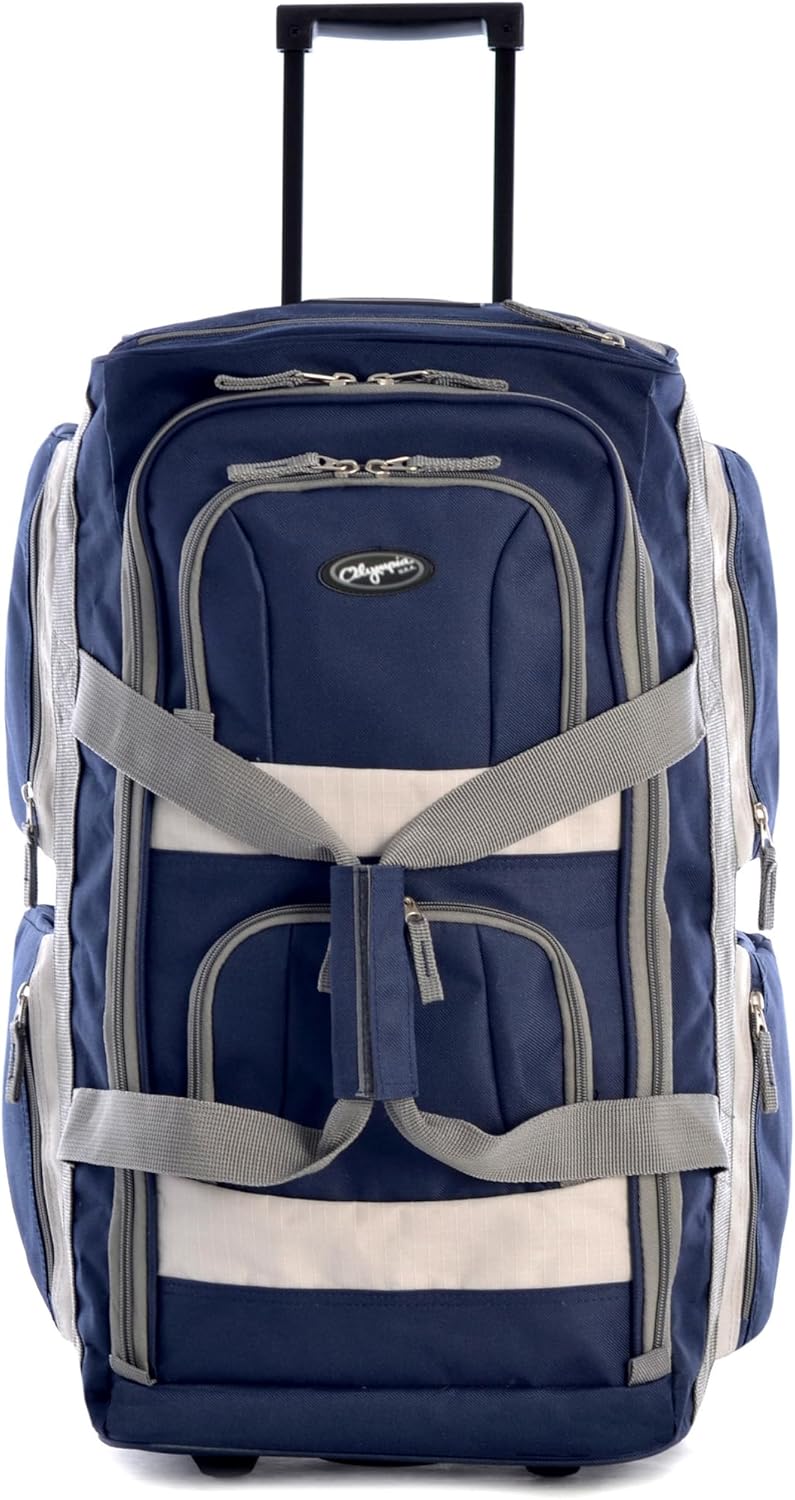 . 29 inch Jumbo Size 8 Pockets Wheeled Rolling Duffel Bag Water Resistant Luggage Lightweight Travel Suitcase with Retractable Handle