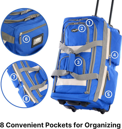 . 29 inch Jumbo Size 8 Pockets Wheeled Rolling Duffel Bag Water Resistant Luggage Lightweight Travel Suitcase with Retractable Handle