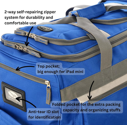 . 29 inch Jumbo Size 8 Pockets Wheeled Rolling Duffel Bag Water Resistant Luggage Lightweight Travel Suitcase with Retractable Handle
