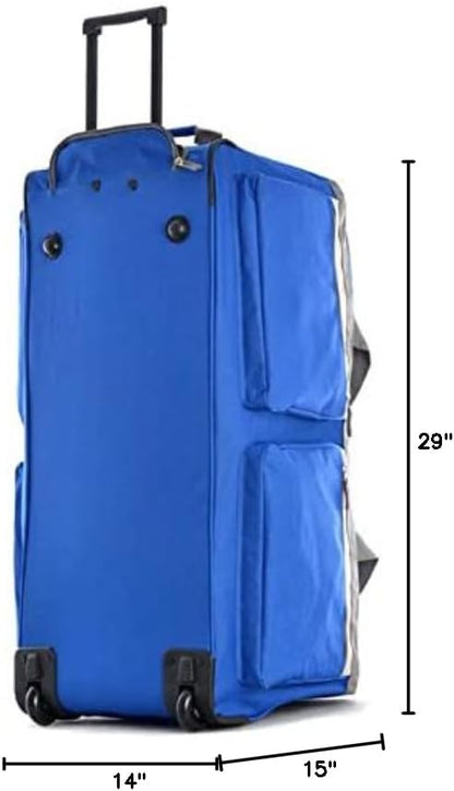 . 29 inch Jumbo Size 8 Pockets Wheeled Rolling Duffel Bag Water Resistant Luggage Lightweight Travel Suitcase with Retractable Handle
