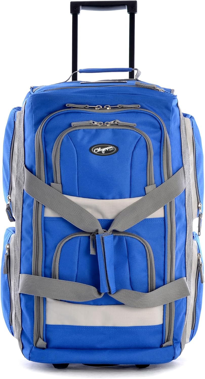 . 29 inch Jumbo Size 8 Pockets Wheeled Rolling Duffel Bag Water Resistant Luggage Lightweight Travel Suitcase with Retractable Handle