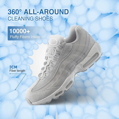 Shoe Washing Bag for Washing Machine, Fluffy Fibers Keep 360° Wrap-around Cleaning, Adjustable Shoe Trees, Durable Hidden Zipper Reusable Laundry Bag for Sneaker Gym Shoes White