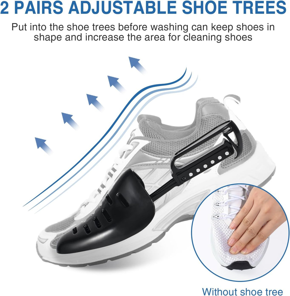 Shoe Washing Bag for Washing Machine, Fluffy Fibers Keep 360° Wrap-around Cleaning, Adjustable Shoe Trees, Durable Hidden Zipper Reusable Laundry Bag for Sneaker Gym Shoes White