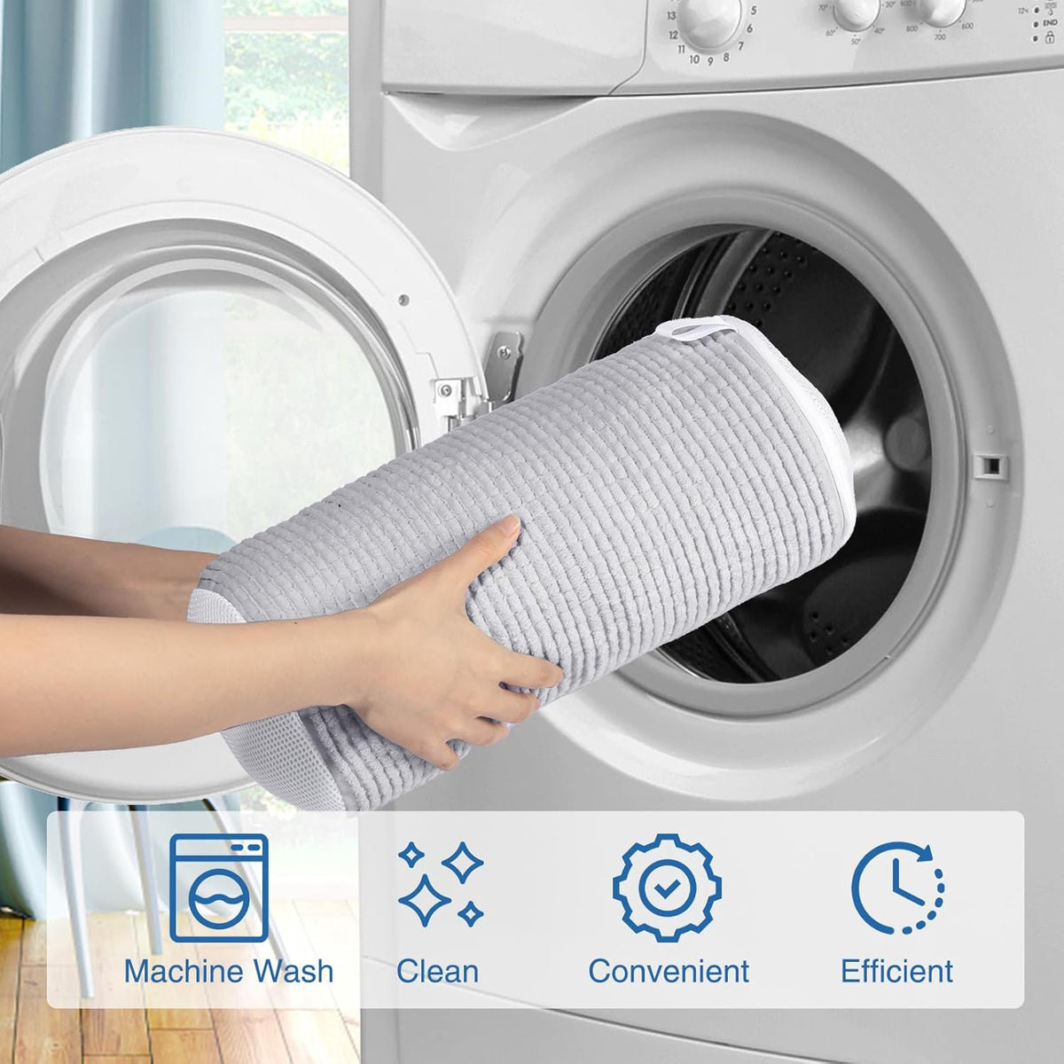 Shoe Washing Bag for Washing Machine, Fluffy Fibers Keep 360° Wrap-around Cleaning, Adjustable Shoe Trees, Durable Hidden Zipper Reusable Laundry Bag for Sneaker Gym Shoes White