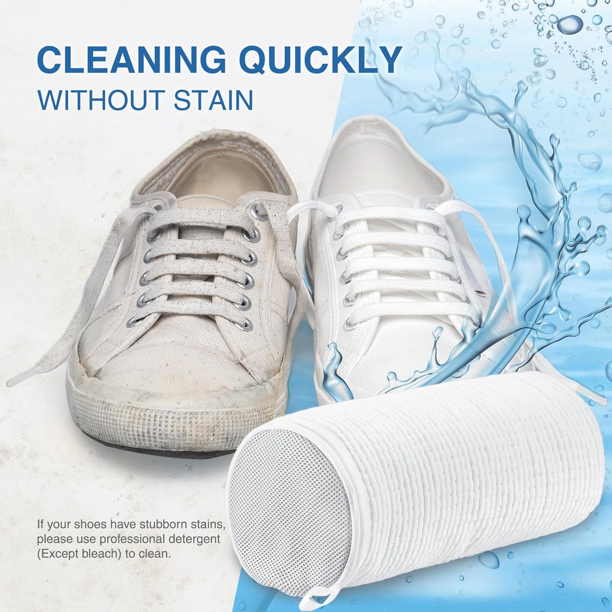 Shoe Washing Bag for Washing Machine, Fluffy Fibers Keep 360° Wrap-around Cleaning, Adjustable Shoe Trees, Durable Hidden Zipper Reusable Laundry Bag for Sneaker Gym Shoes White