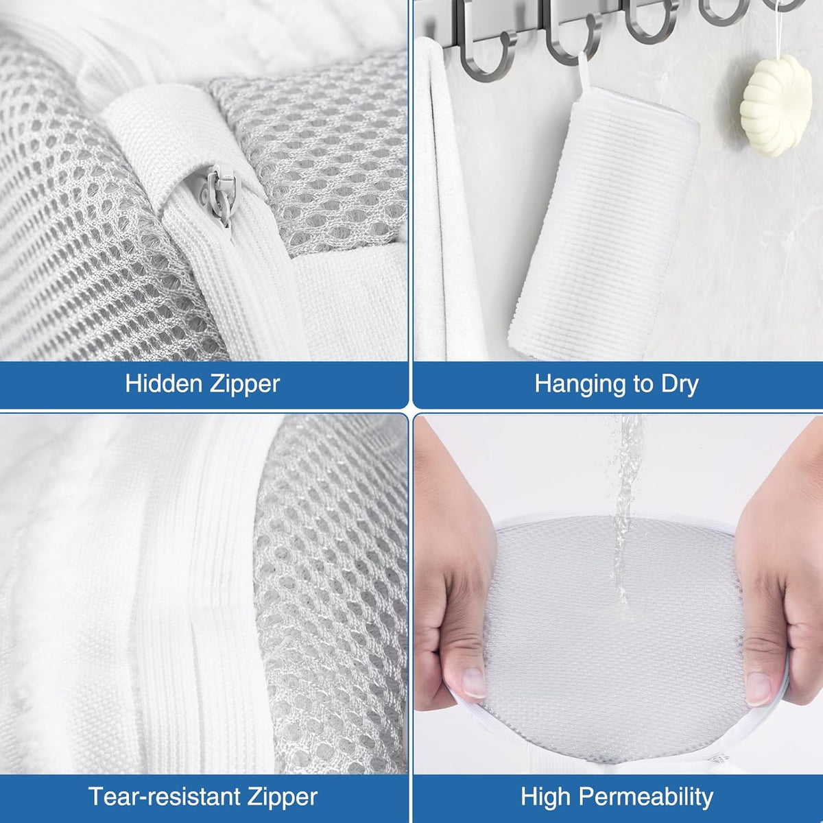 Shoe Washing Bag for Washing Machine, Fluffy Fibers Keep 360° Wrap-around Cleaning, Adjustable Shoe Trees, Durable Hidden Zipper Reusable Laundry Bag for Sneaker Gym Shoes White
