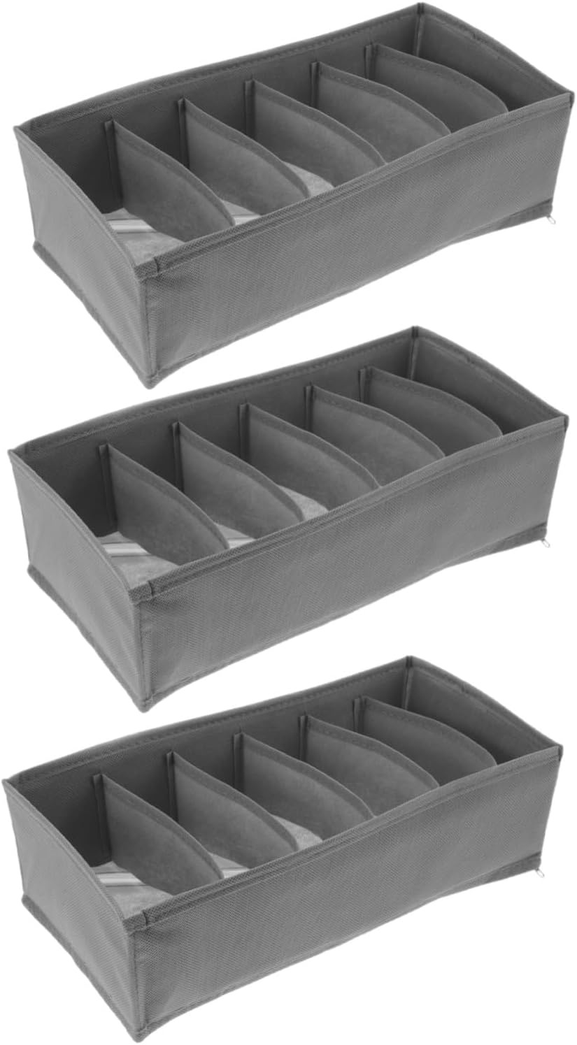 3pcs Drawer Organizer Clothes Storage Bins with 6 Compartments Each, Foldable Cloth Underwear Storage Boxes for Bras and Belts, Versatile Closet and Bedroom Divider Organizer