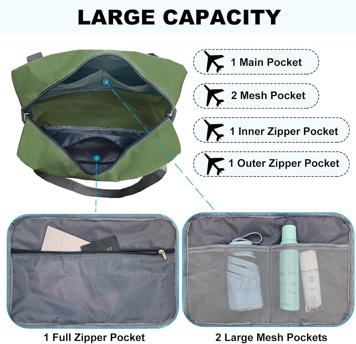 For Spirit Airlines Personal Item Bag 18x14x8 in Underseat Carry-on Luggage foldable Travel Duffle Bag for Airplanes (30L, Navy)