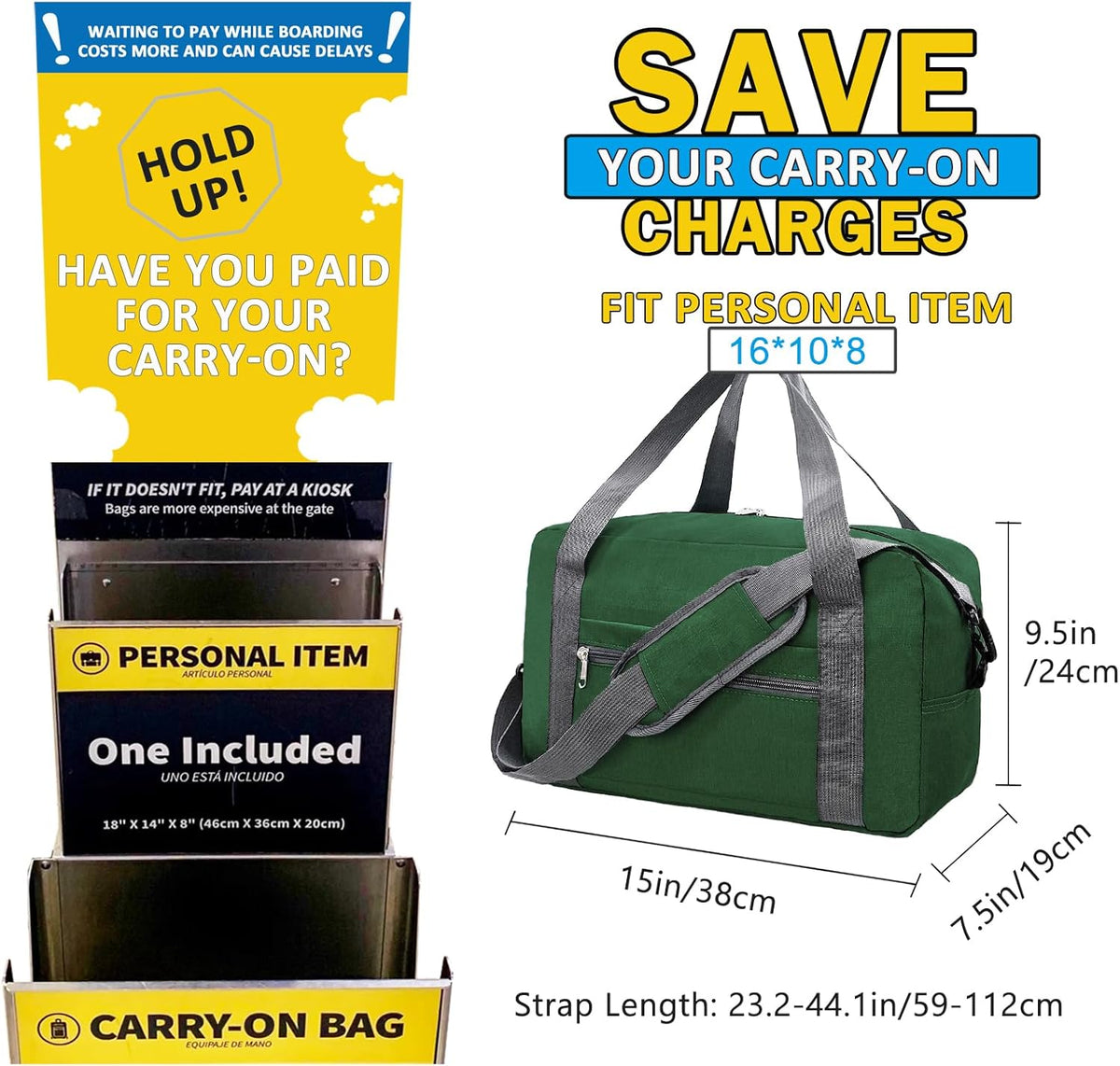 For Spirit Airlines Personal Item Bag 18x14x8 in Underseat Carry-on Luggage foldable Travel Duffle Bag for Airplanes (30L, Navy)