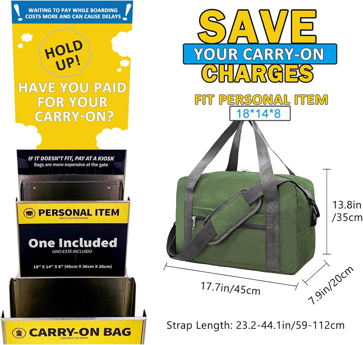 For Spirit Airlines Personal Item Bag 18x14x8 in Underseat Carry-on Luggage foldable Travel Duffle Bag for Airplanes (30L, Navy)