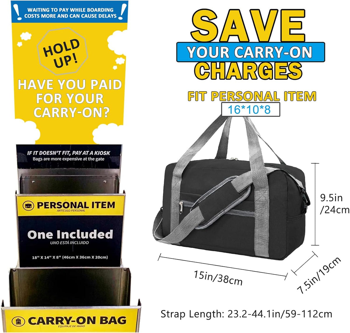 For Spirit Airlines Personal Item Bag 18x14x8 in Underseat Carry-on Luggage foldable Travel Duffle Bag for Airplanes (30L, Navy)