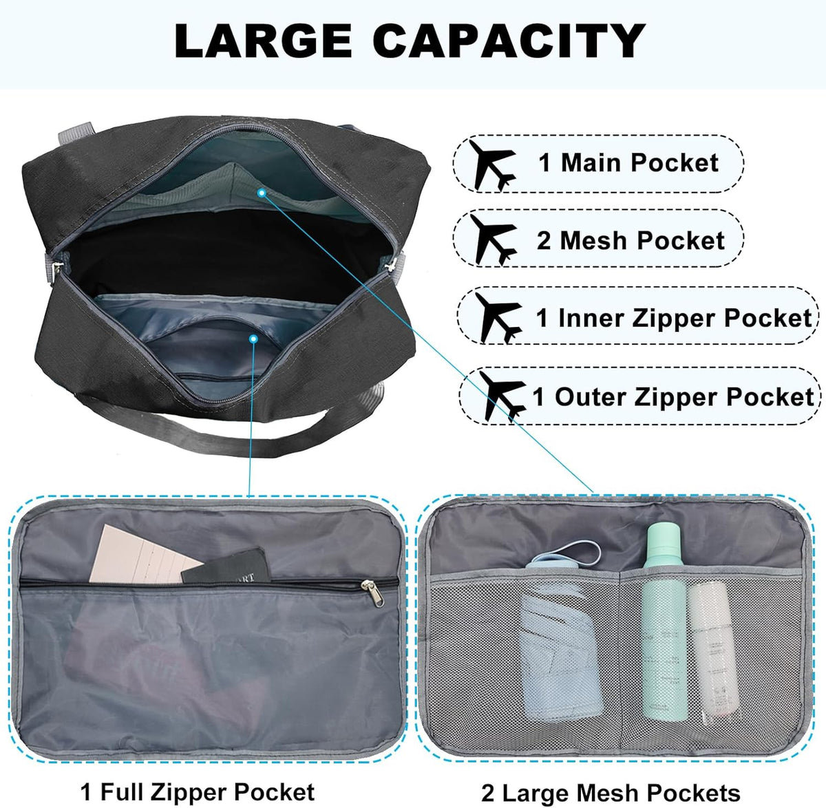 For Spirit Airlines Personal Item Bag 18x14x8 in Underseat Carry-on Luggage foldable Travel Duffle Bag for Airplanes (30L, Navy)