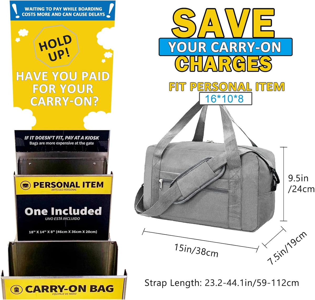 For Spirit Airlines Personal Item Bag 18x14x8 in Underseat Carry-on Luggage foldable Travel Duffle Bag for Airplanes (30L, Navy)