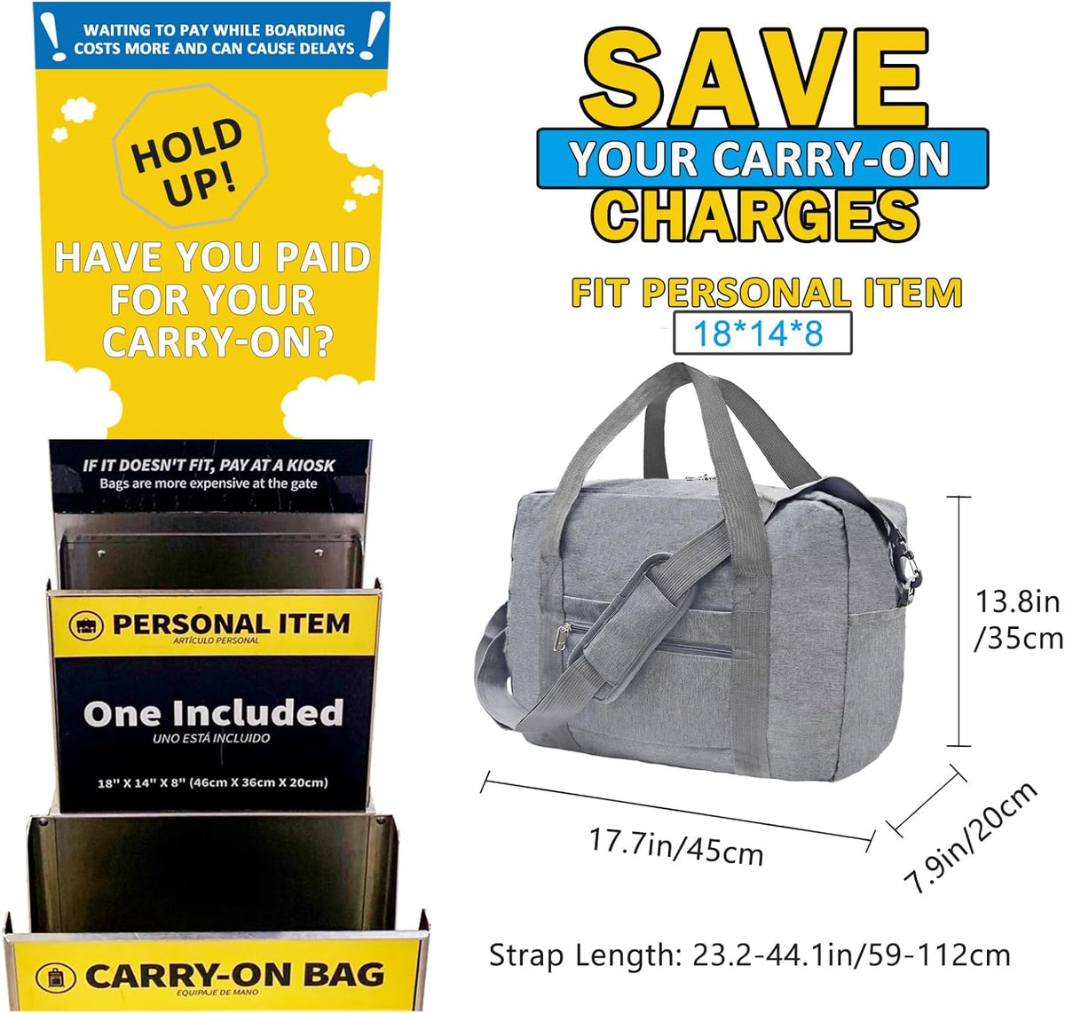 For Spirit Airlines Personal Item Bag 18x14x8 in Underseat Carry-on Luggage foldable Travel Duffle Bag for Airplanes (30L, Navy)