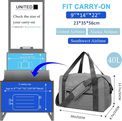 For Spirit Airlines Personal Item Bag 18x14x8 in Underseat Carry-on Luggage foldable Travel Duffle Bag for Airplanes (30L, Navy)