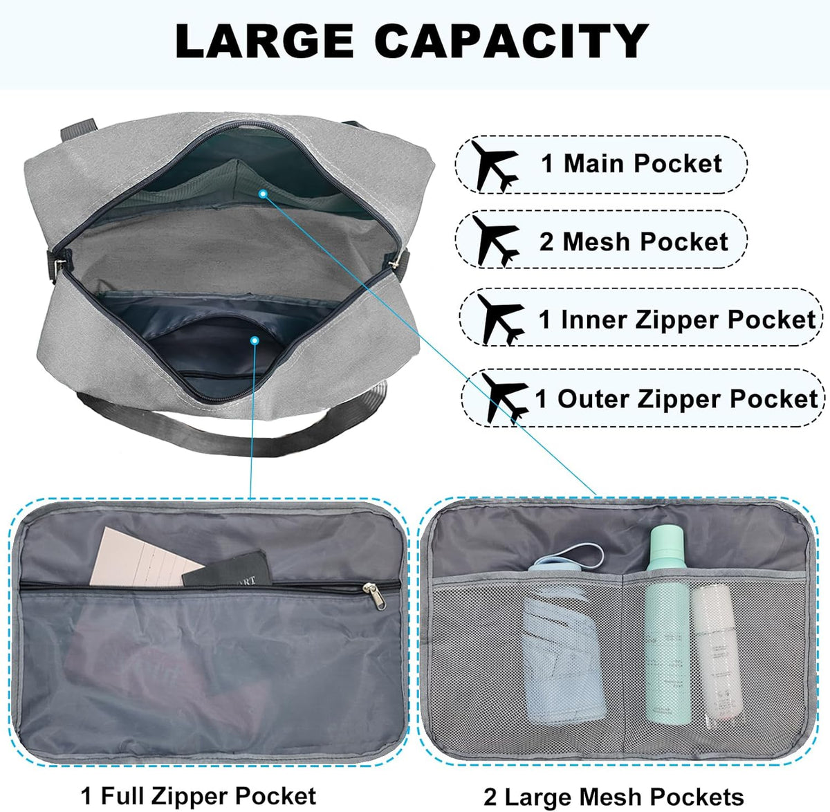 For Spirit Airlines Personal Item Bag 18x14x8 in Underseat Carry-on Luggage foldable Travel Duffle Bag for Airplanes (30L, Navy)