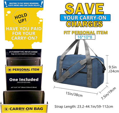 For Spirit Airlines Personal Item Bag 18x14x8 in Underseat Carry-on Luggage foldable Travel Duffle Bag for Airplanes (30L, Navy)