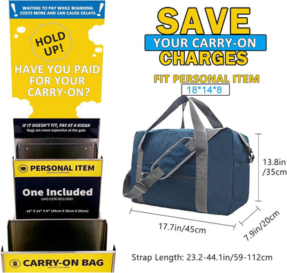 For Spirit Airlines Personal Item Bag 18x14x8 in Underseat Carry-on Luggage foldable Travel Duffle Bag for Airplanes (30L, Navy)