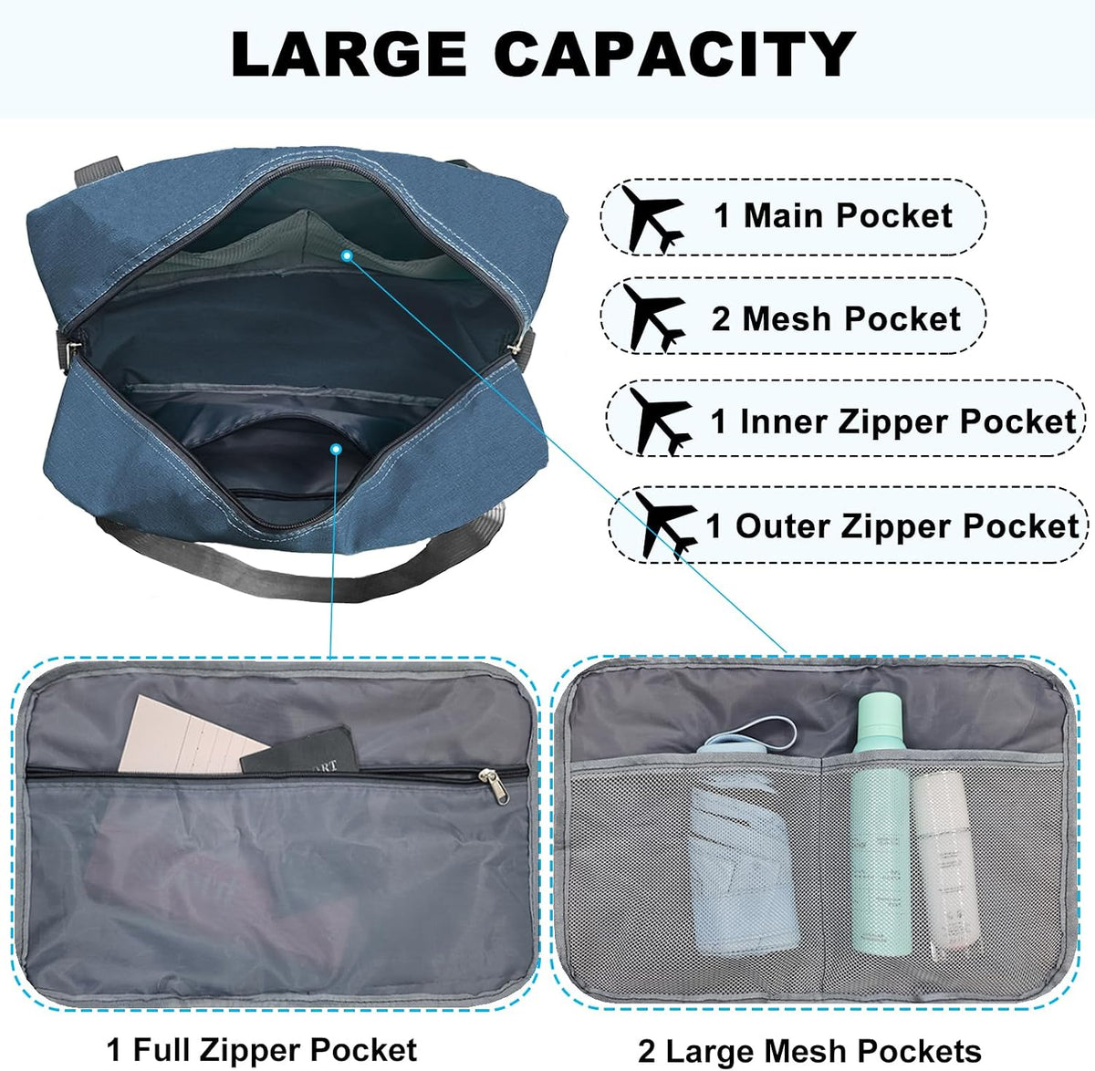 For Spirit Airlines Personal Item Bag 18x14x8 in Underseat Carry-on Luggage foldable Travel Duffle Bag for Airplanes (30L, Navy)