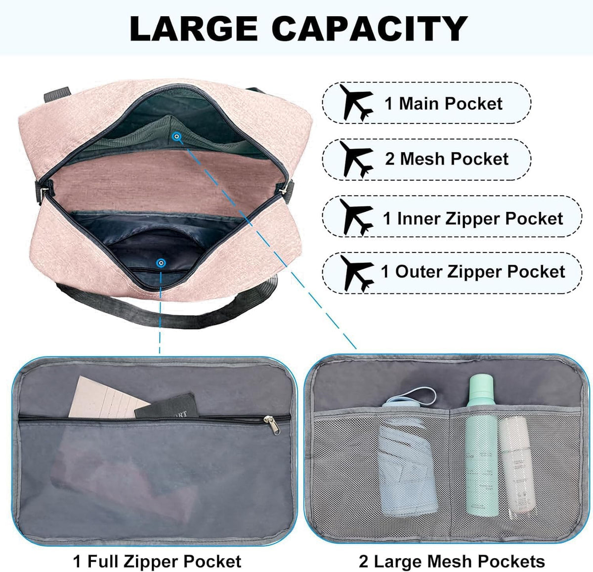 For Spirit Airlines Personal Item Bag 18x14x8 in Underseat Carry-on Luggage foldable Travel Duffle Bag for Airplanes (30L, Navy)