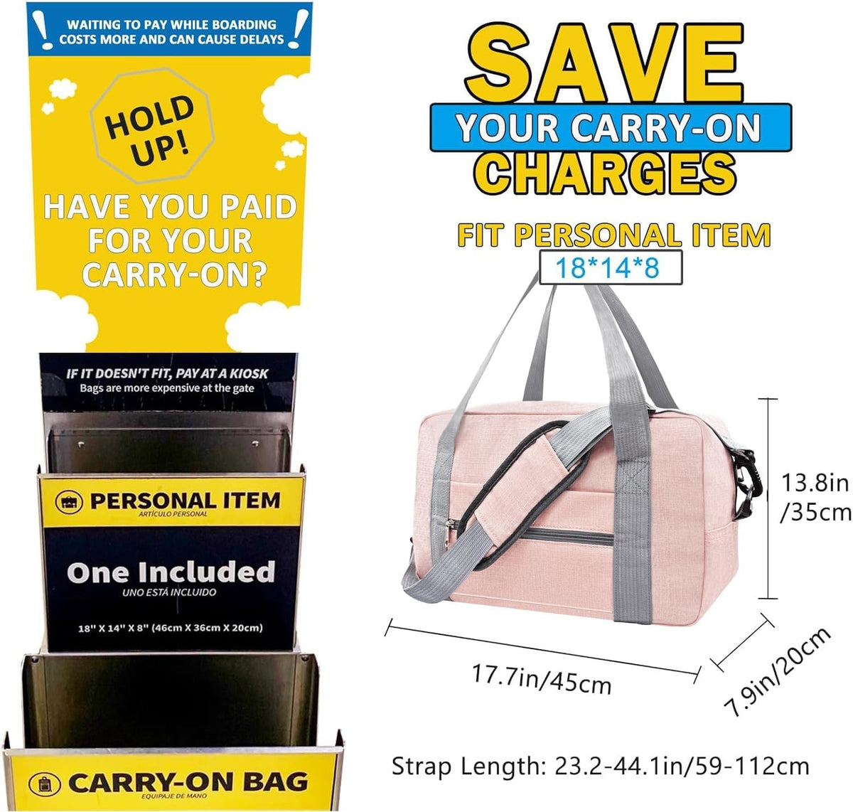 For Spirit Airlines Personal Item Bag 18x14x8 in Underseat Carry-on Luggage foldable Travel Duffle Bag for Airplanes (30L, Navy)