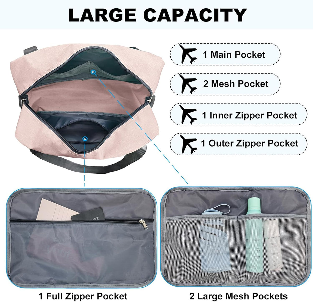 For Spirit Airlines Personal Item Bag 18x14x8 in Underseat Carry-on Luggage foldable Travel Duffle Bag for Airplanes (30L, Navy)