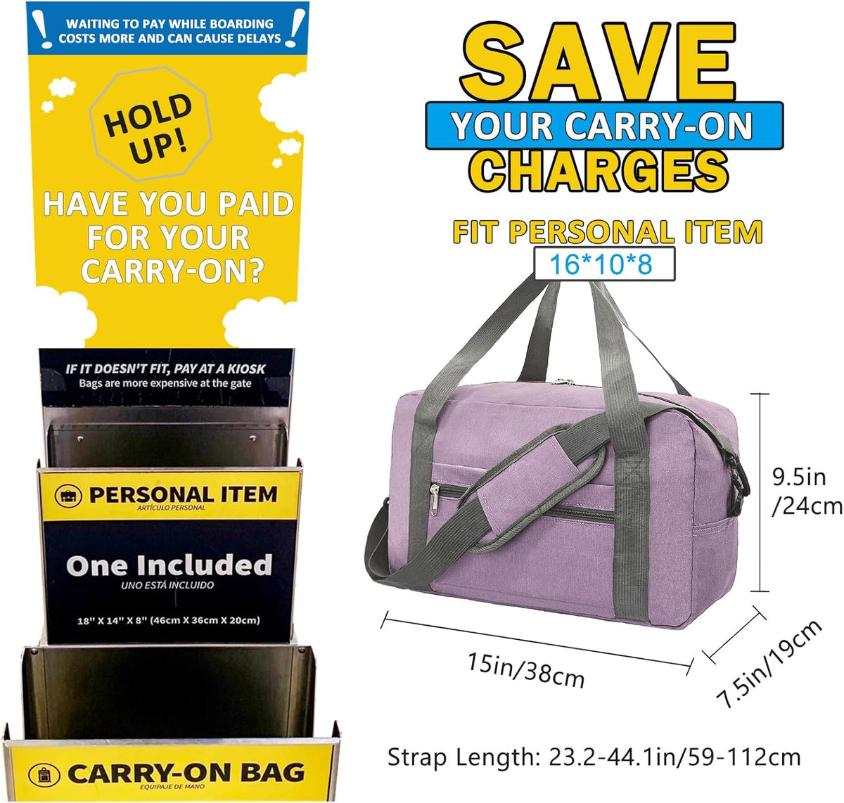 For Spirit Airlines Personal Item Bag 18x14x8 in Underseat Carry-on Luggage foldable Travel Duffle Bag for Airplanes (30L, Navy)