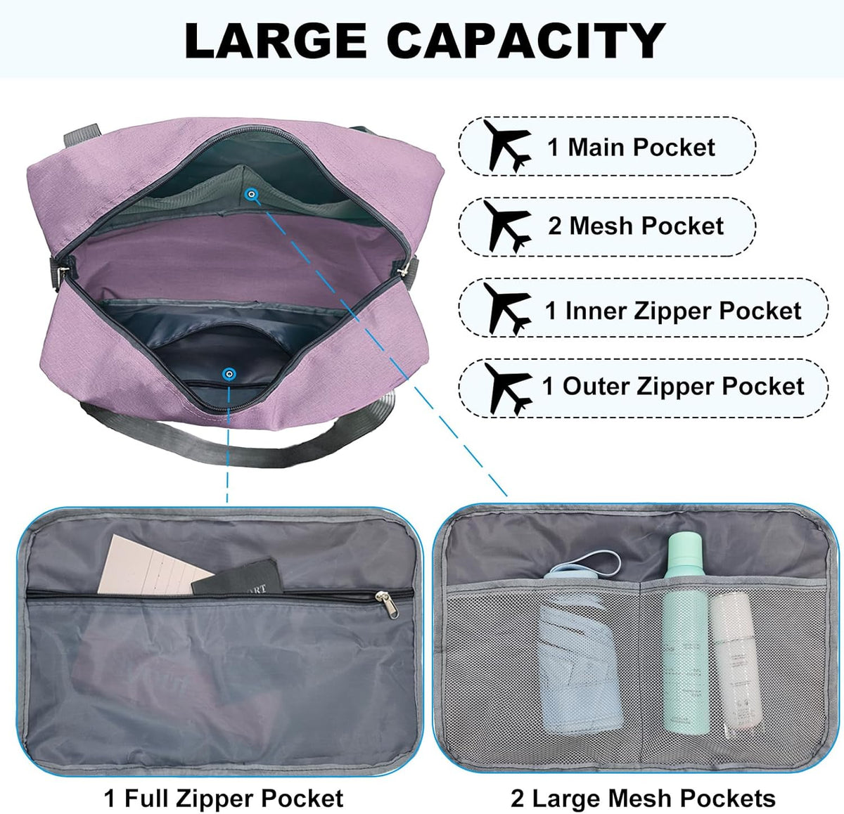 For Spirit Airlines Personal Item Bag 18x14x8 in Underseat Carry-on Luggage foldable Travel Duffle Bag for Airplanes (30L, Navy)