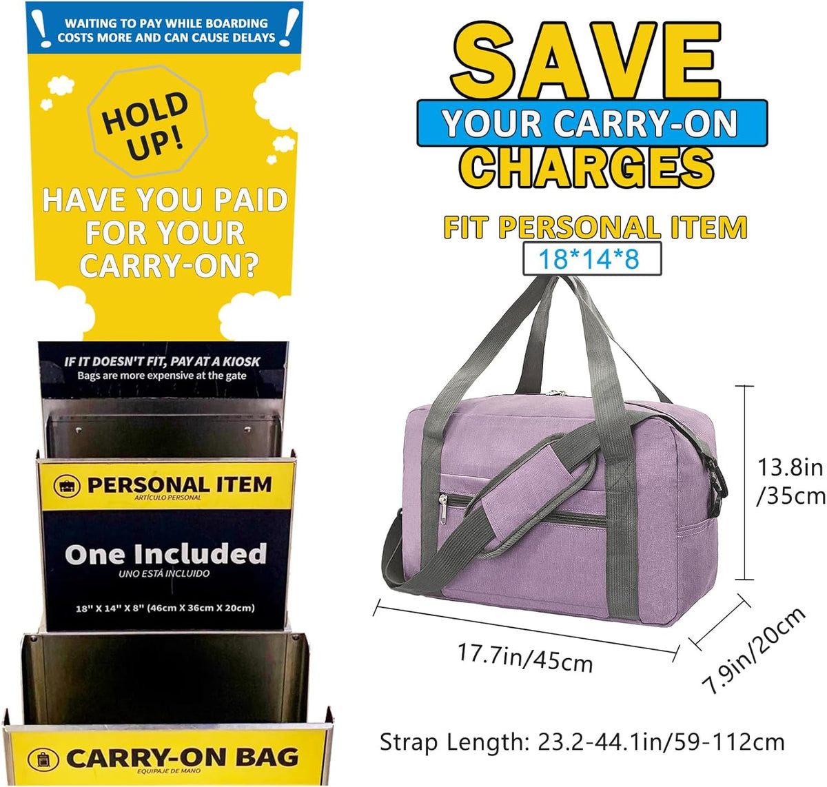 For Spirit Airlines Personal Item Bag 18x14x8 in Underseat Carry-on Luggage foldable Travel Duffle Bag for Airplanes (30L, Navy)