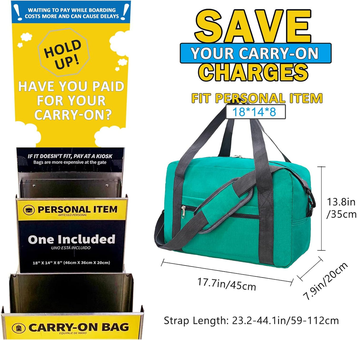 For Spirit Airlines Personal Item Bag 18x14x8 in Underseat Carry-on Luggage foldable Travel Duffle Bag for Airplanes (30L, Navy)