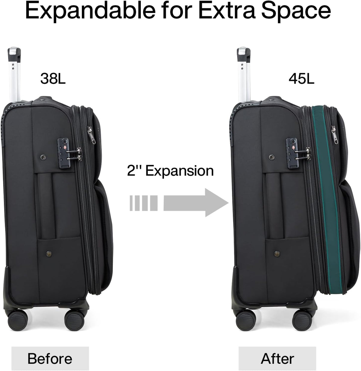 Underseat Carry On Luggage with Wheels, Spinner Small Suitcase, 16-Inch Rolling Under Seat Luggage, Softside Lightweight Carry On Bag for Airplane TSA Travel Personal Item, Black