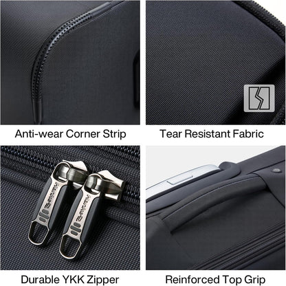 Underseat Carry On Luggage with Wheels, Spinner Small Suitcase, 16-Inch Rolling Under Seat Luggage, Softside Lightweight Carry On Bag for Airplane TSA Travel Personal Item, Black