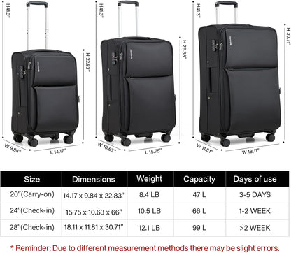 Underseat Carry On Luggage with Wheels, Spinner Small Suitcase, 16-Inch Rolling Under Seat Luggage, Softside Lightweight Carry On Bag for Airplane TSA Travel Personal Item, Black