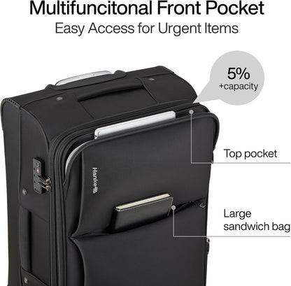 Underseat Carry On Luggage with Wheels, Spinner Small Suitcase, 16-Inch Rolling Under Seat Luggage, Softside Lightweight Carry On Bag for Airplane TSA Travel Personal Item, Black