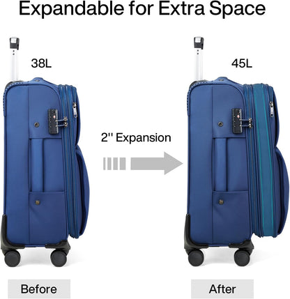 Underseat Carry On Luggage with Wheels, Spinner Small Suitcase, 16-Inch Rolling Under Seat Luggage, Softside Lightweight Carry On Bag for Airplane TSA Travel Personal Item, Black