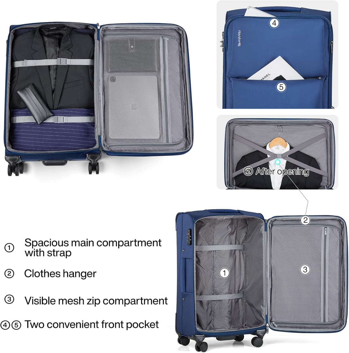 Underseat Carry On Luggage with Wheels, Spinner Small Suitcase, 16-Inch Rolling Under Seat Luggage, Softside Lightweight Carry On Bag for Airplane TSA Travel Personal Item, Black