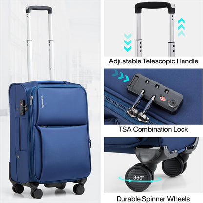 Underseat Carry On Luggage with Wheels, Spinner Small Suitcase, 16-Inch Rolling Under Seat Luggage, Softside Lightweight Carry On Bag for Airplane TSA Travel Personal Item, Black