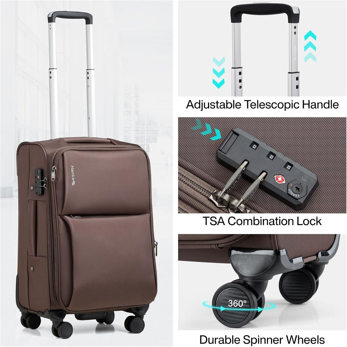 Underseat Carry On Luggage with Wheels, Spinner Small Suitcase, 16-Inch Rolling Under Seat Luggage, Softside Lightweight Carry On Bag for Airplane TSA Travel Personal Item, Black