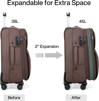 Underseat Carry On Luggage with Wheels, Spinner Small Suitcase, 16-Inch Rolling Under Seat Luggage, Softside Lightweight Carry On Bag for Airplane TSA Travel Personal Item, Black