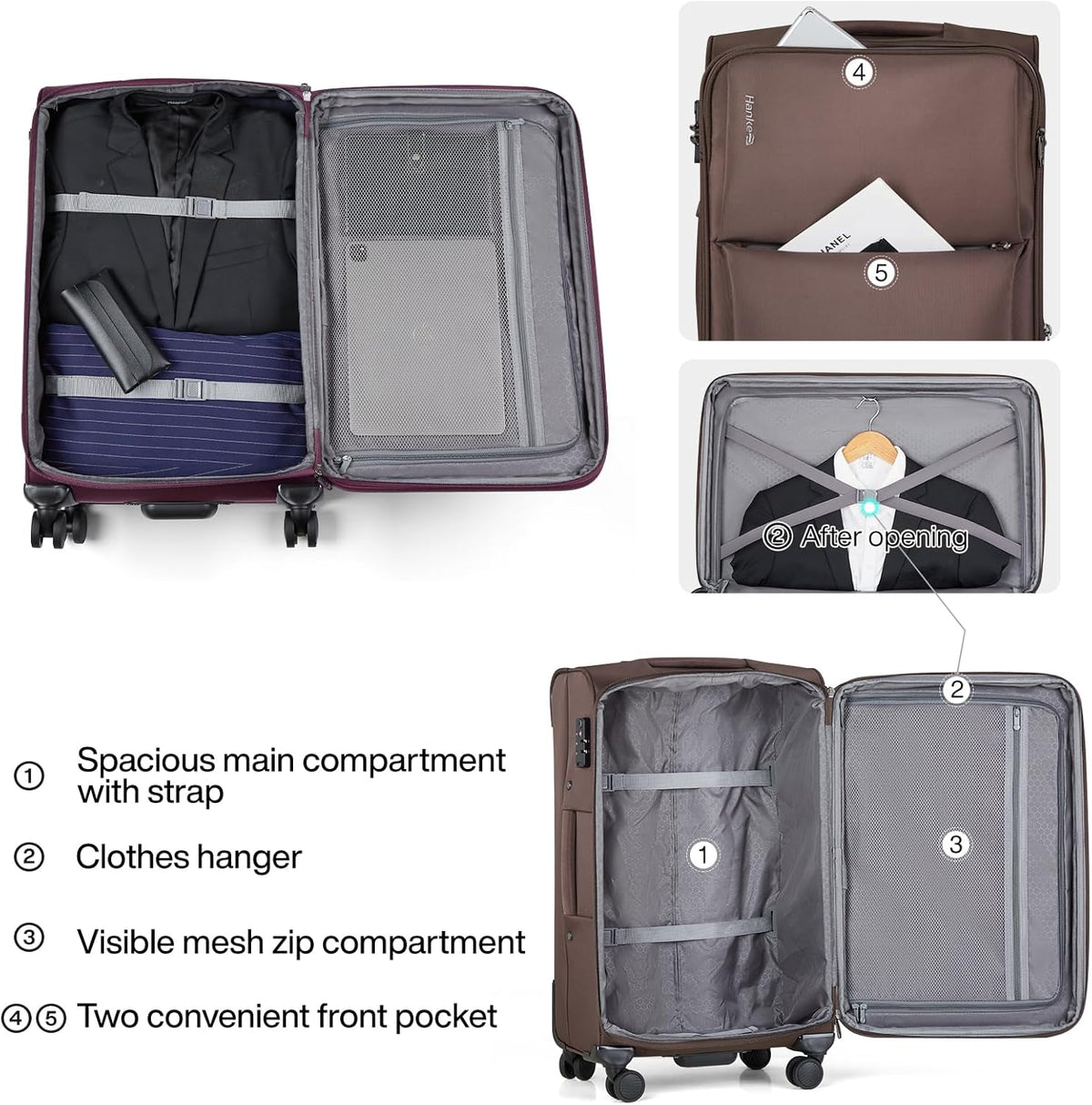 Underseat Carry On Luggage with Wheels, Spinner Small Suitcase, 16-Inch Rolling Under Seat Luggage, Softside Lightweight Carry On Bag for Airplane TSA Travel Personal Item, Black