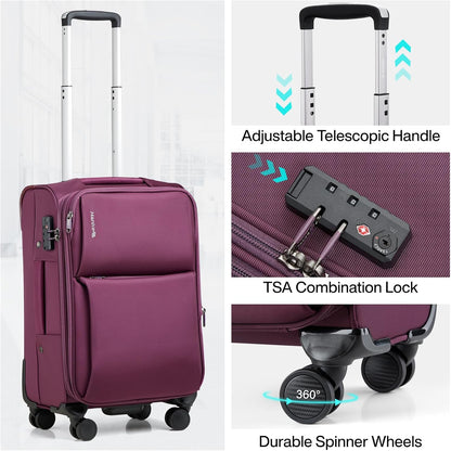 Underseat Carry On Luggage with Wheels, Spinner Small Suitcase, 16-Inch Rolling Under Seat Luggage, Softside Lightweight Carry On Bag for Airplane TSA Travel Personal Item, Black