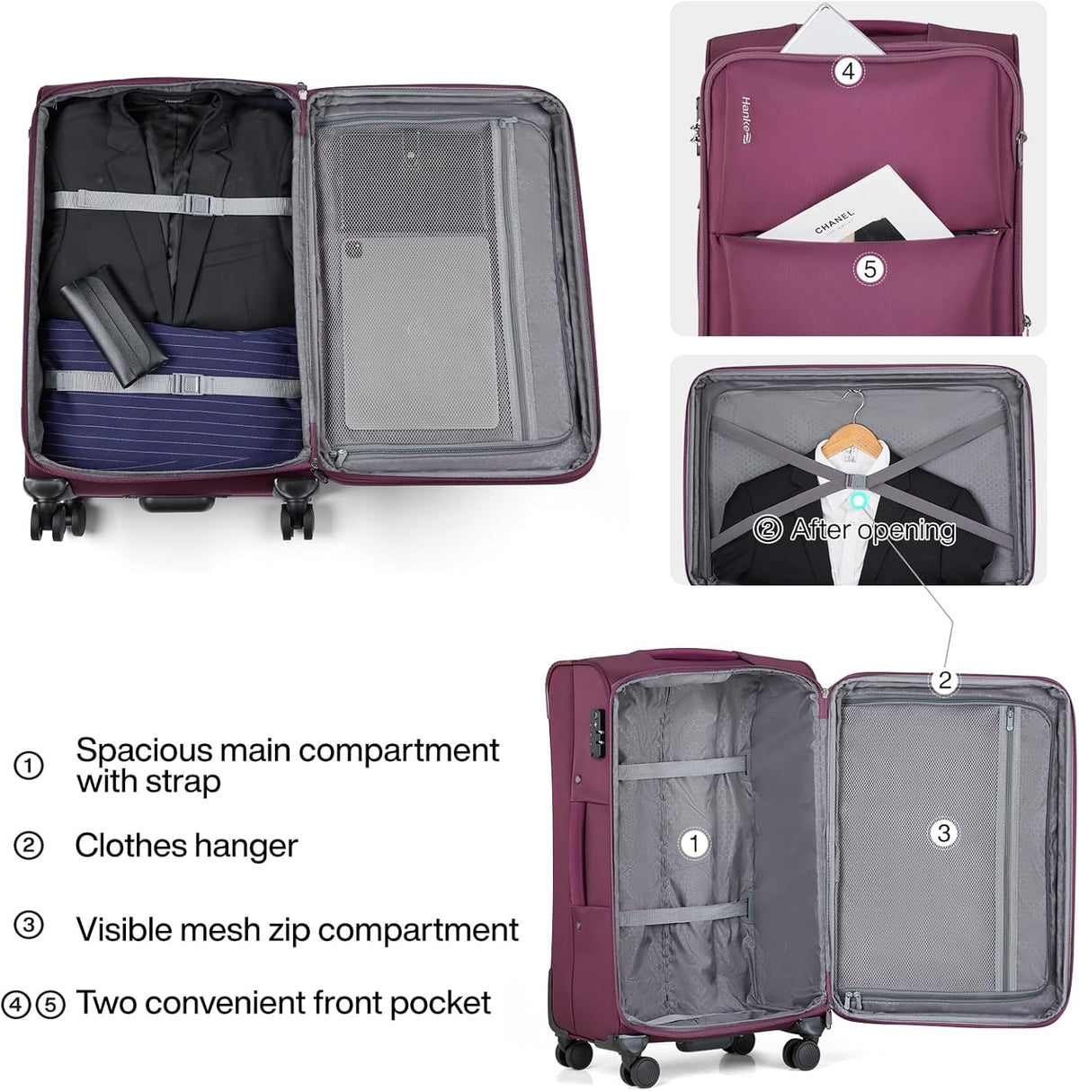 Underseat Carry On Luggage with Wheels, Spinner Small Suitcase, 16-Inch Rolling Under Seat Luggage, Softside Lightweight Carry On Bag for Airplane TSA Travel Personal Item, Black