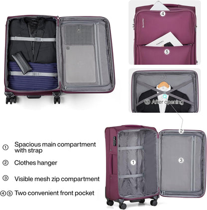 Underseat Carry On Luggage with Wheels, Spinner Small Suitcase, 16-Inch Rolling Under Seat Luggage, Softside Lightweight Carry On Bag for Airplane TSA Travel Personal Item, Black