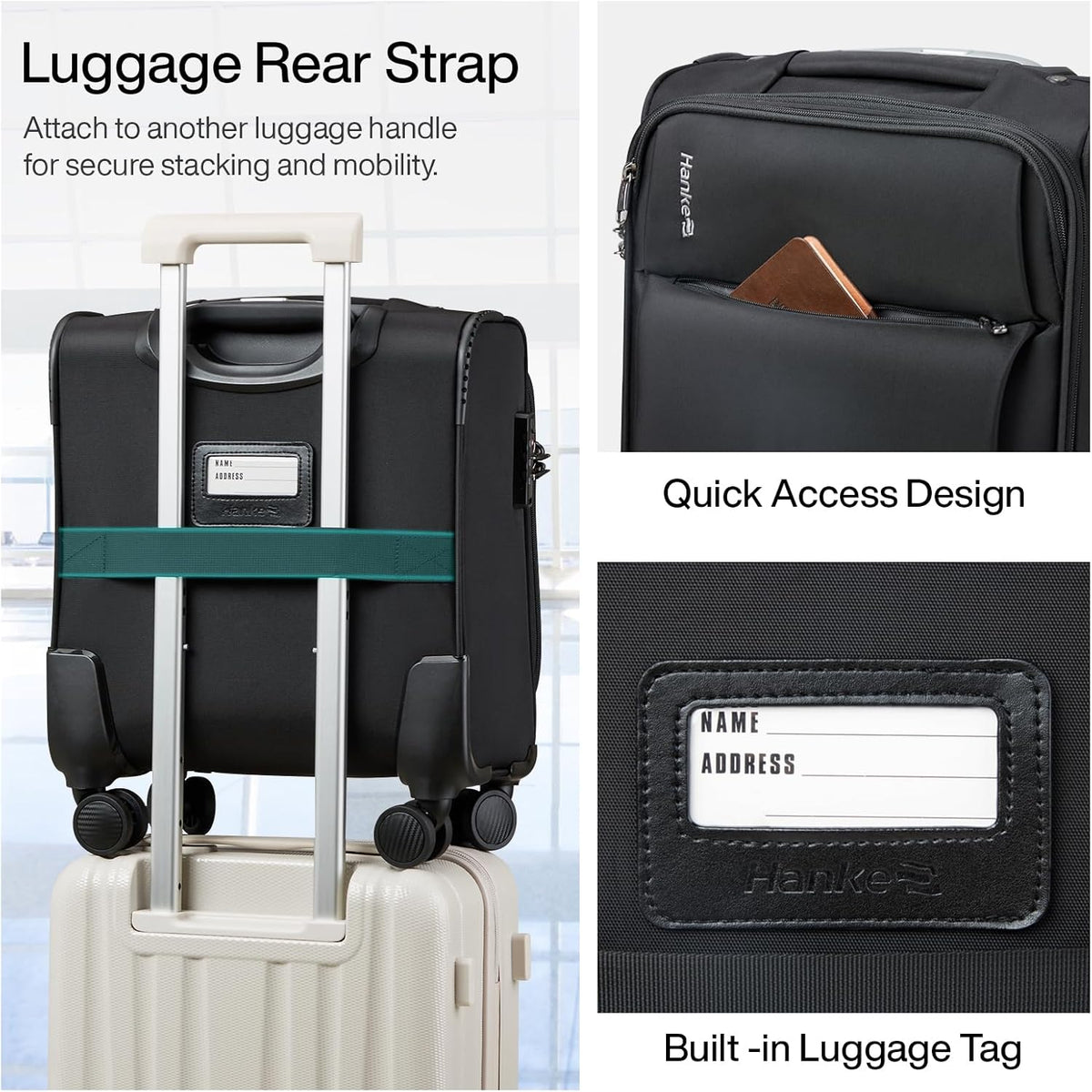 Underseat Carry On Luggage with Wheels, Spinner Small Suitcase, 16-Inch Rolling Under Seat Luggage, Softside Lightweight Carry On Bag for Airplane TSA Travel Personal Item, Black